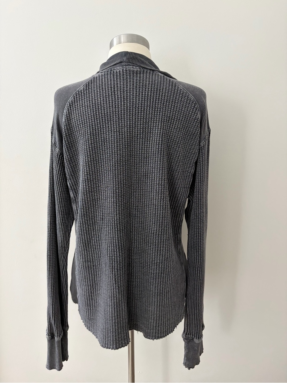 Free People Ashton Zip Thermal M Charcoal Waffle Knit Top - Picture 6 of 9